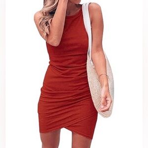 Nine West Brick Red Tulip Hem Sleeveless Mini Dress